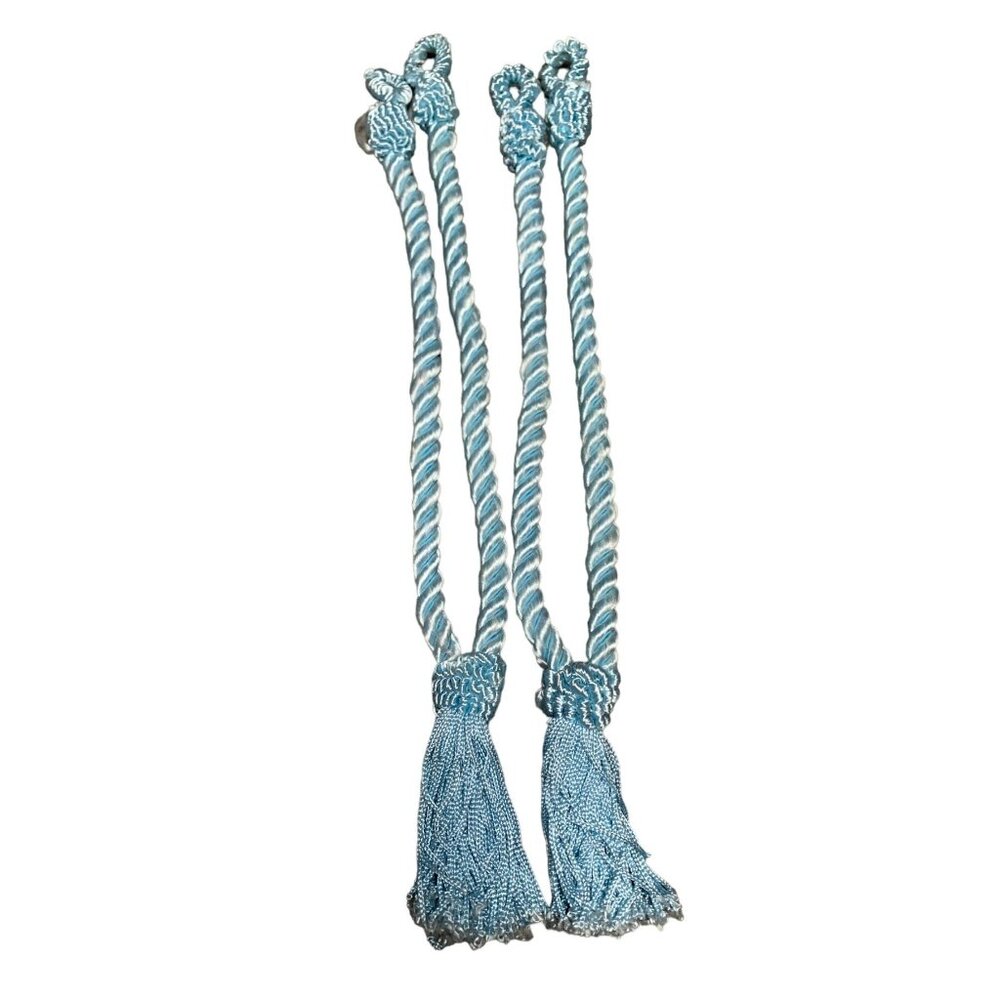 Decorative Curtain Tie Backs Set Of 2 Twisted Rope with Tassels 12" Long Blue